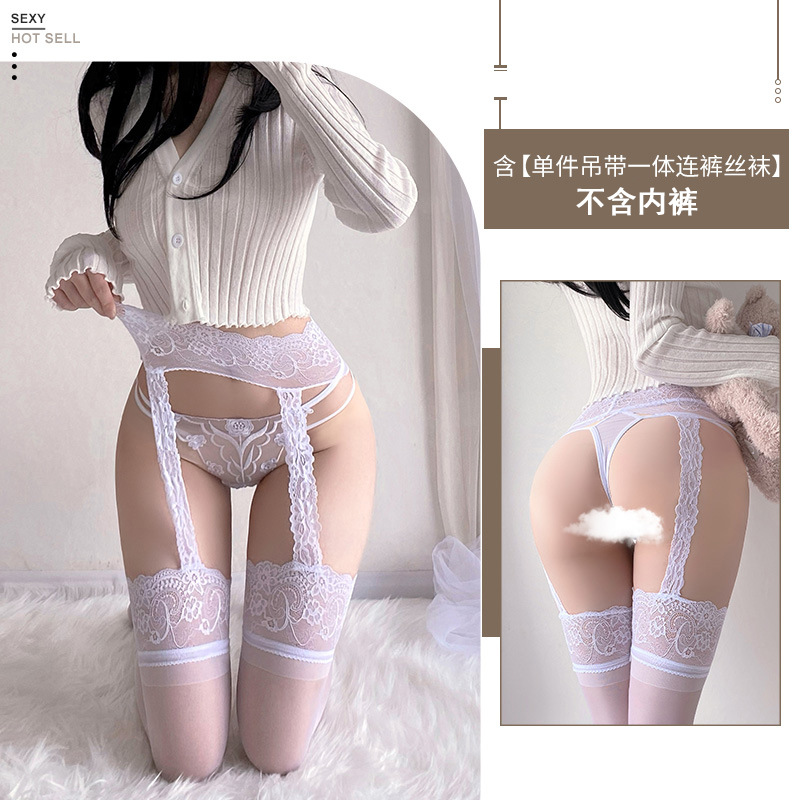 Black Lace Suspender Stockings, One Size Polyester, Bagged — detail image 11