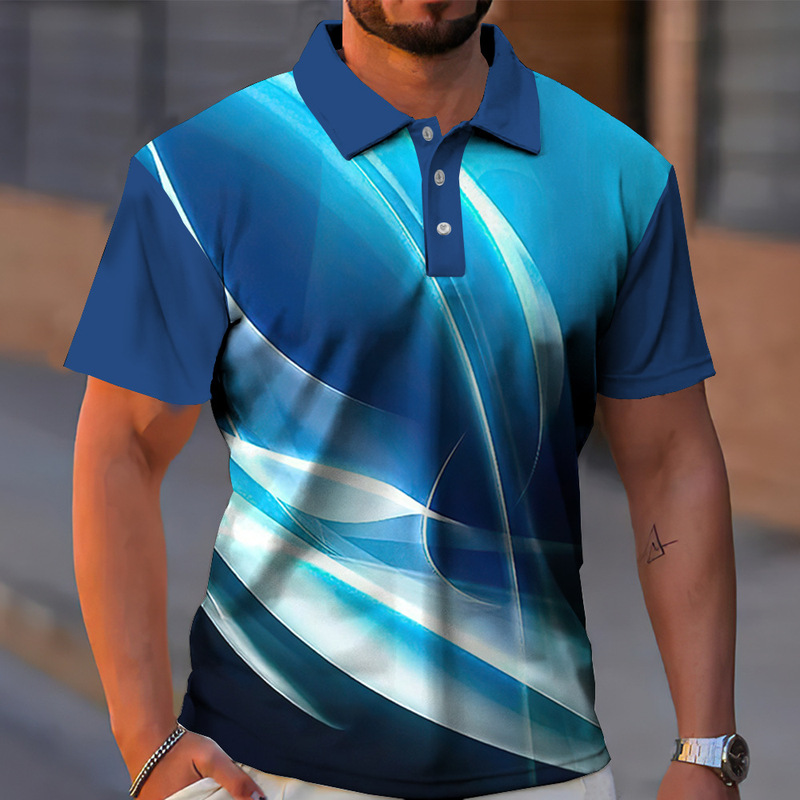 2025 Cross-Border Men's Polo Shirt 3D Technical Line Short-Sleeved Golf Sports Shirt Summer Casual Men's Clothing
