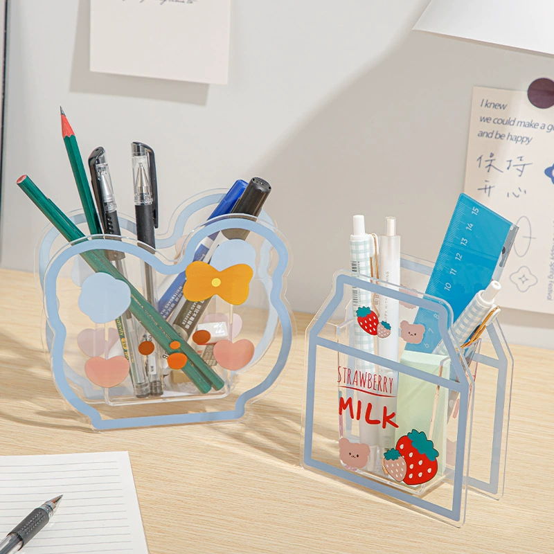 Акриловый пластиковый контейнер для хранения канцелярии в виде мультяшного студента, ваза для ручек, офисный контейнер для хранения оптом