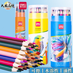 デリ色鉛筆子供用絵画ペン油性水溶性消せるカラーペン学習文具小学生用色鉛筆