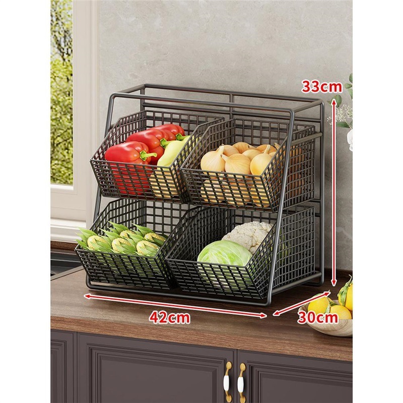 キッチン野菜収納バスケットデスクトップフルーツ収納バスケット多層スナック収納バスケット大容量コンパートメントオーガナイザー|undefined