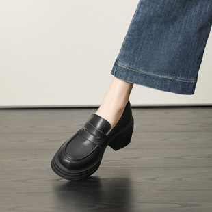 In-Stock Soft Leather Loafers for Women, British Style, 2025 Autumn New Fashion Casual High-Heeled Height-Increasing Versatile Single Shoes for Women