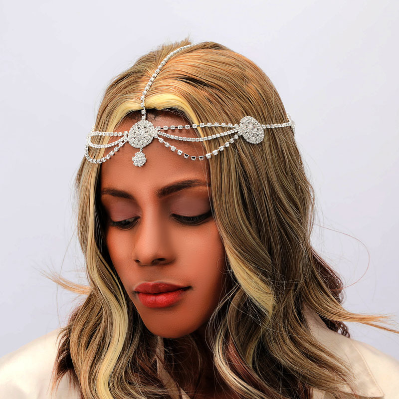 multi layer flower shaped rhinestone headdress ladies wedding forehead pendant head chain bride new accessories female chain_voghion.com