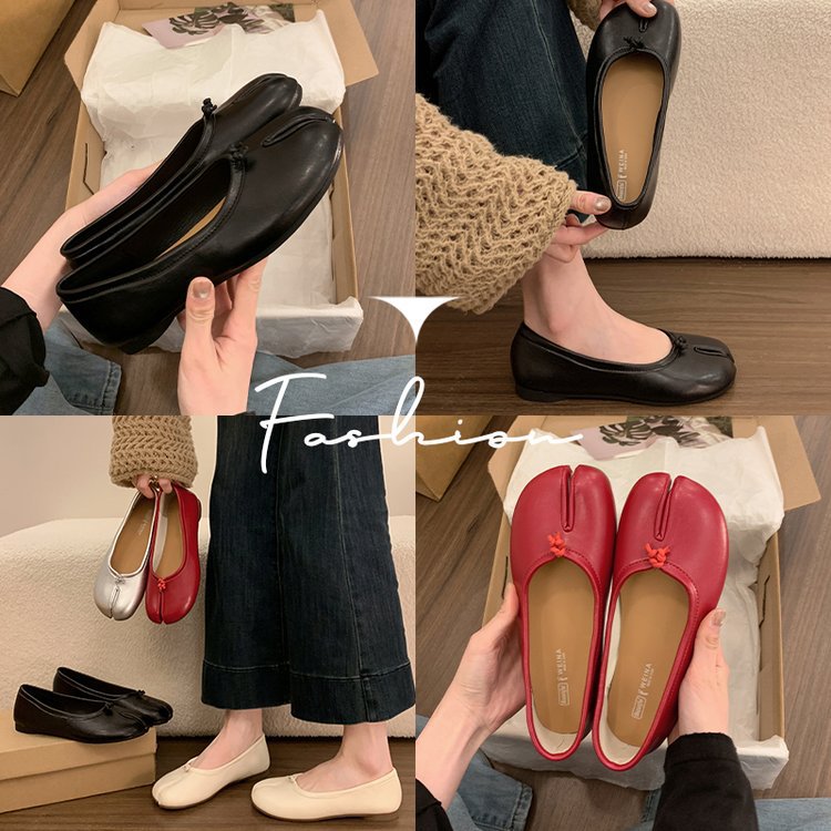 Damen Freizeitschuhe Flach Hufeisen Split-toe Bootsschuh Rot_voghion.com