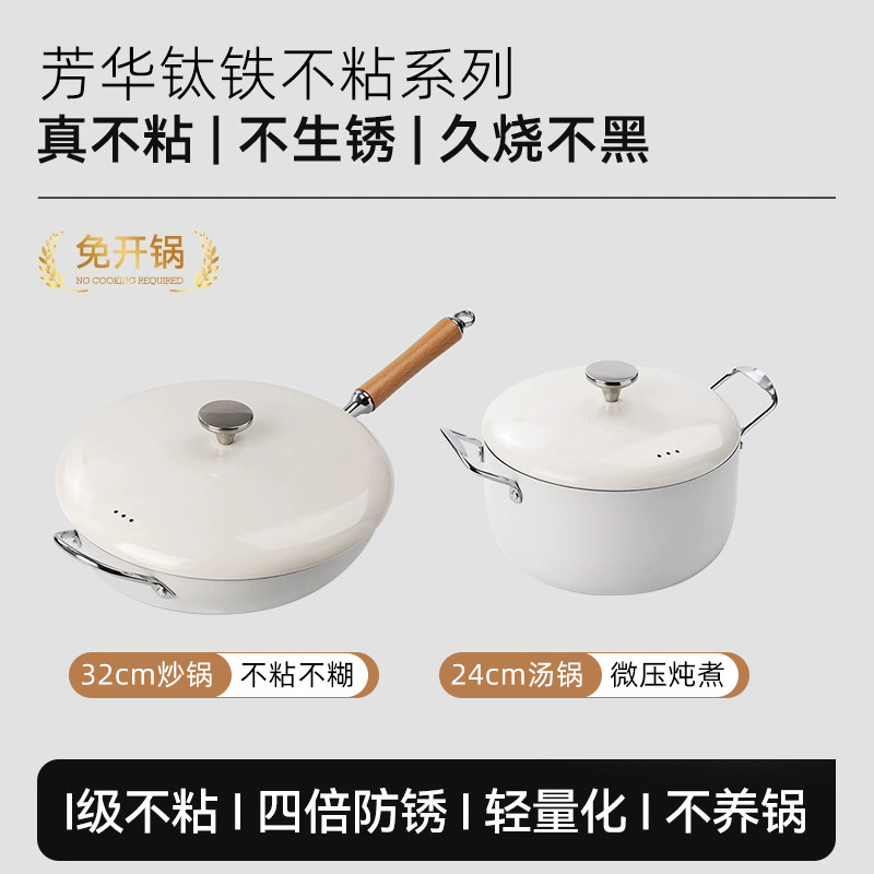 Nuevo tipo de serie de ollas aromáticas para el hogar antiadherente olla de frita de dos orejas 0 olla de frita recubierta de flúor mini olla de leche