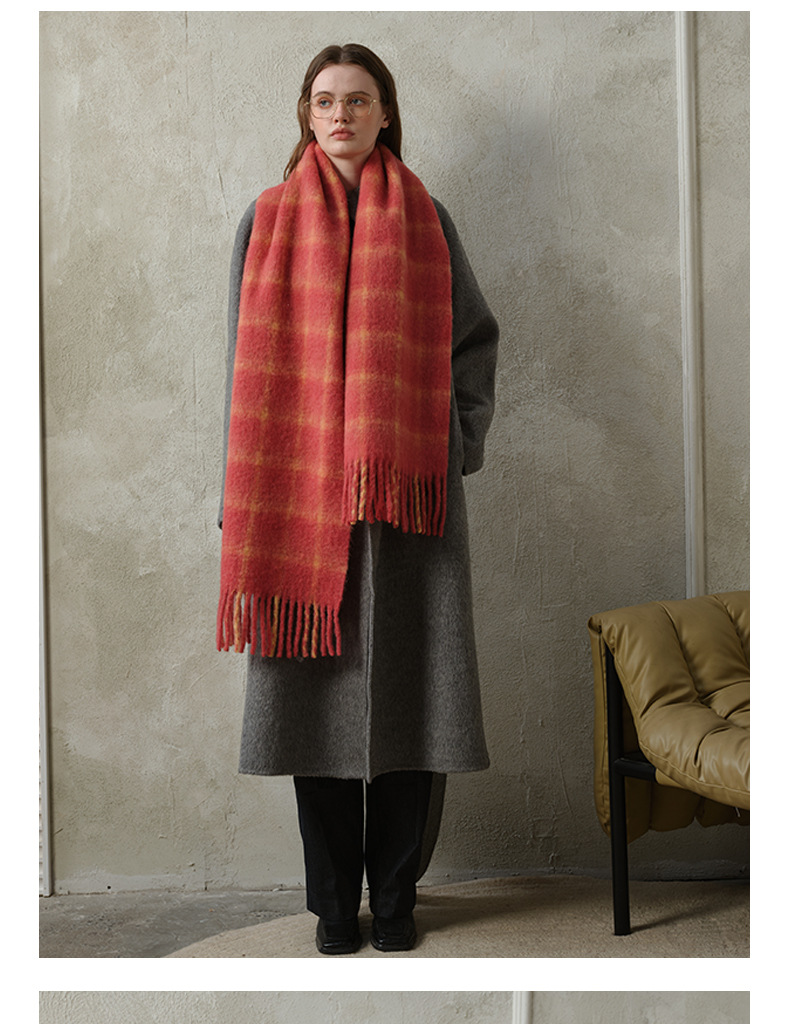 Wollkarierter Schal Damen Herbst und Winter Erhöhen Sie die weiche und einfache Atmosphäre Rosa karierter Schal Schal_voghion.com