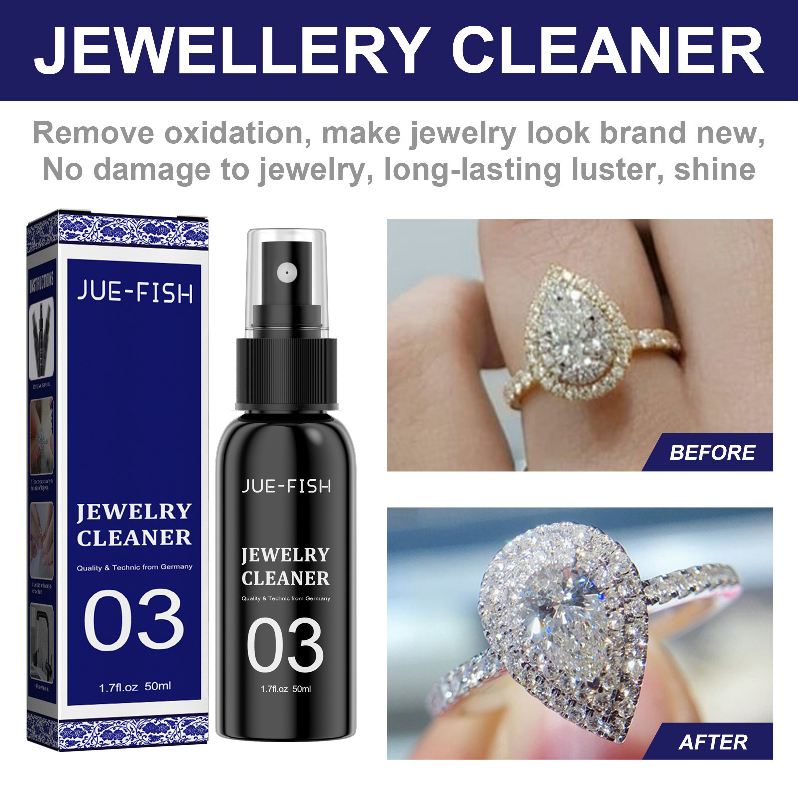 Jue Fish Jewelry Cleaner, Cleaning Agent for Rhinestone Rings, Necklaces, and Jewelry, Refurbishing and Dusting Cleaner