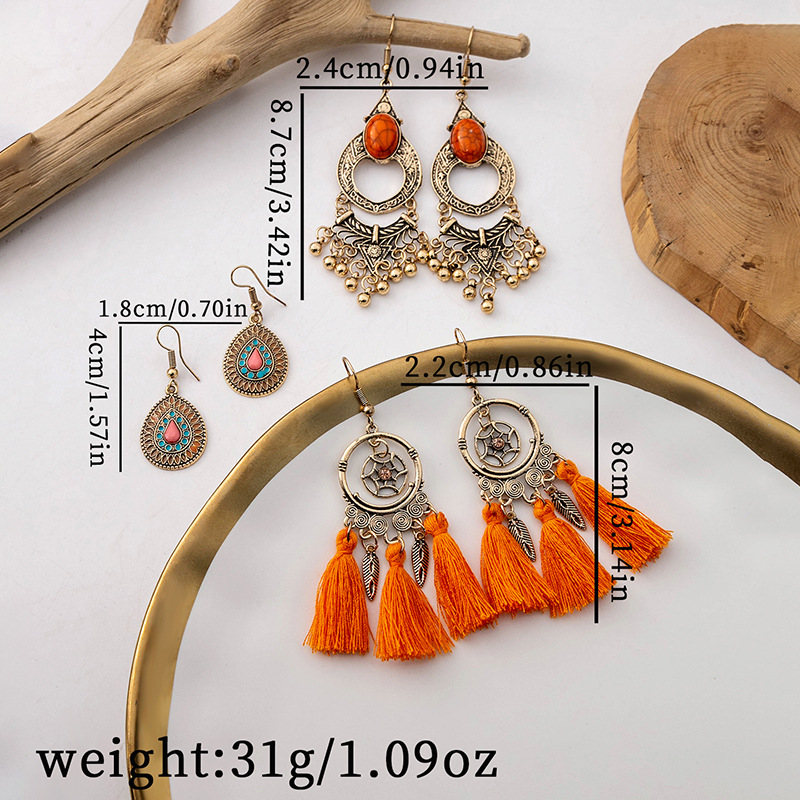 Retro Ethnic Style Geometric Alloy Tassel Plating Women's Drop Earrings 1 Set display picture 2