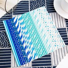 Wholesale degradable paper straws disposable blue straws series banquet wedding theme decoration party