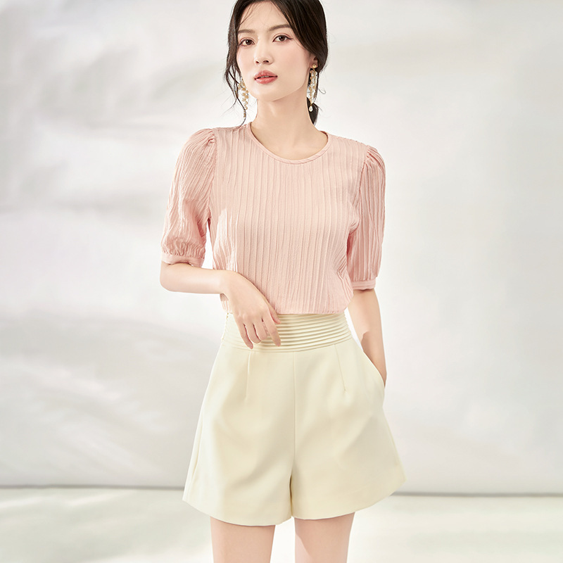 Áo lụa nữ tay ngắn mùa hè chất liệu tơ tằm mềm mại — 24124141 - Da đen chi tiết 6