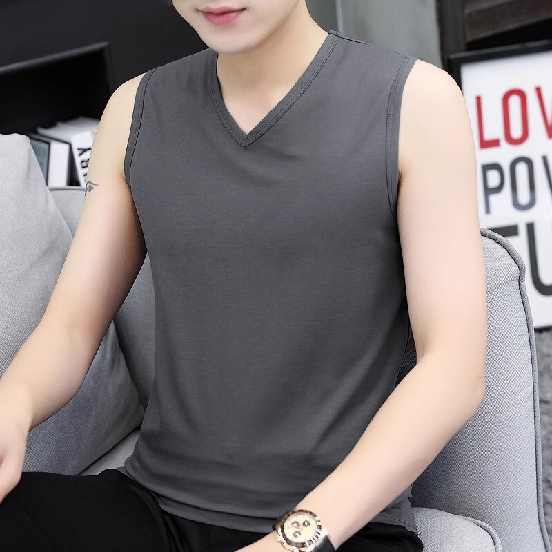 Modal Cotton Vest Men's V-neck Summer Outer Wear Basketball Fitness Hurdle Sports Waistcoat Quick-drying Ice Silk Sleeveless T-shirt Modal Cotton Vest Men's V-neck Summer Outer Wear Basketball Fitness Hurdle Sports Waistcoat Quick-drying Ice Silk Sleeveless T-shirt