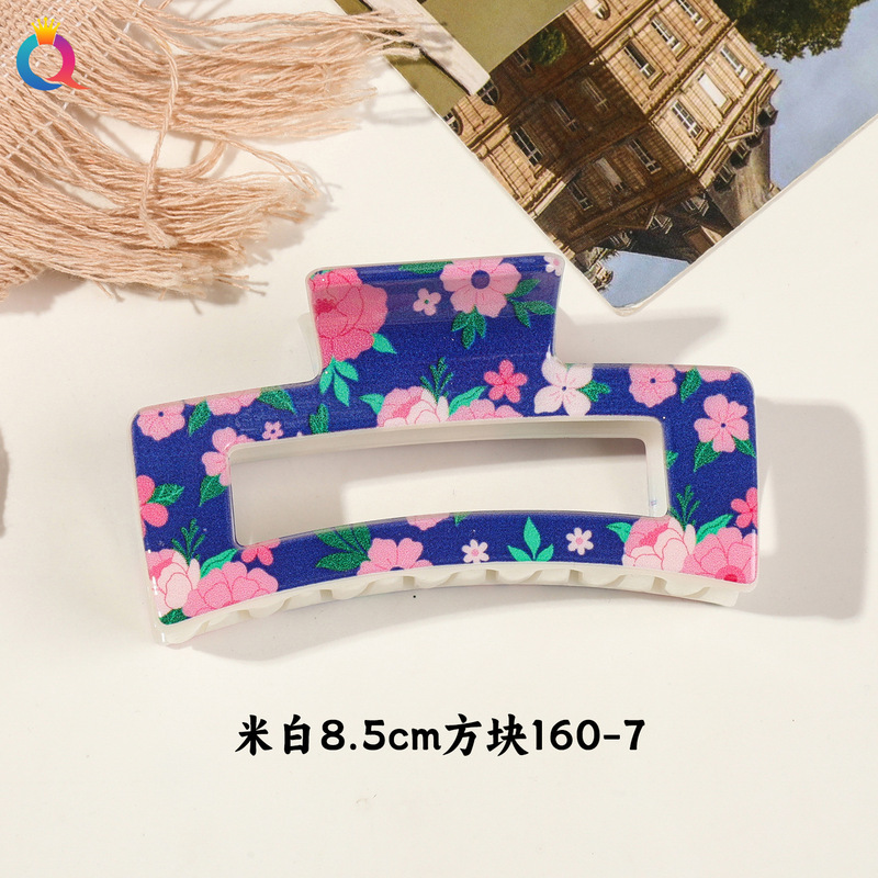 奇阅新款小清新UV印花抓夹时尚简约碎花发夹子高级感鲨鱼夹女批发|undefined