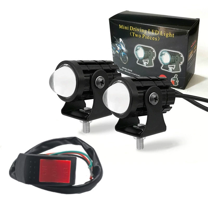 Прожектор для электромобиля, мотоцикла, светодиодный двухцветный, маленькая стальная пушка, встроенная фара для дальнего и ближнего света, ультра-яркая фара для мощения
