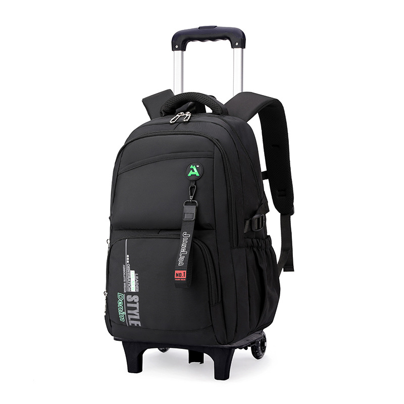 Escuela de escuela primaria transfronteriza de pescado natural, mochila escolar con barra de ruedas para niños y niñas, mochila desmontable con reducción de carga de gran capacidad de color sólido