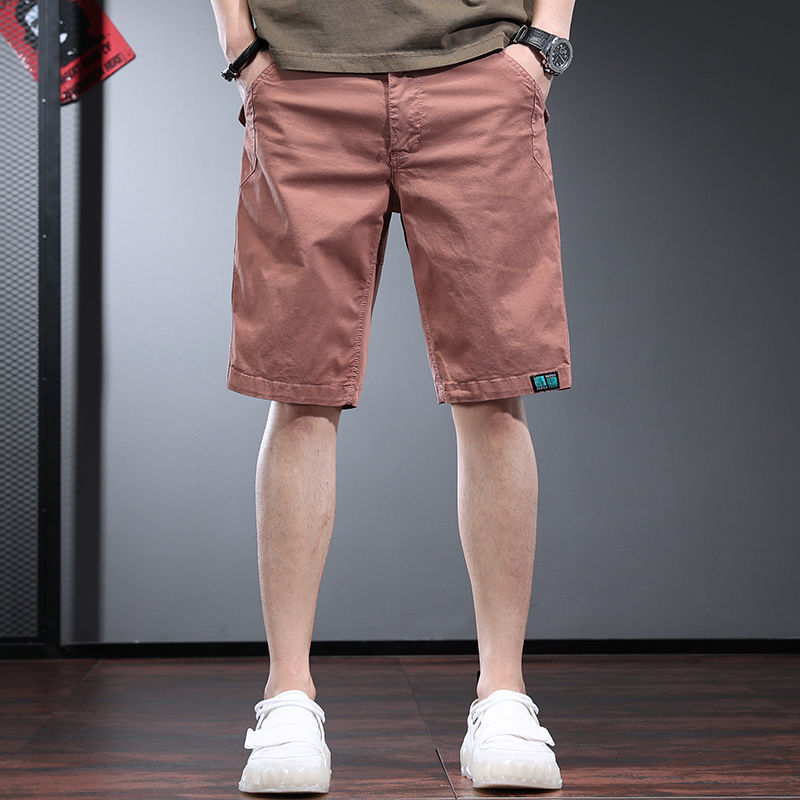 Brick Red Cargo Shorts Men's Summer Trendy Pink Mid-Length Bermuda Casual Shorts