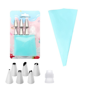 Cross-Border Supermarket Decorating Nozzle 8-Piece Set Suction Card-Mounted Silicone Decorating Bag with Converter and Decorating Nozzle Set