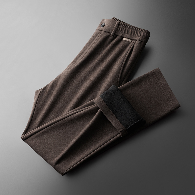 Invierno de lana cálida gruesa lana de oveja mezcla de lana para hombre suelta de mediana edad papá pantalones de hombre