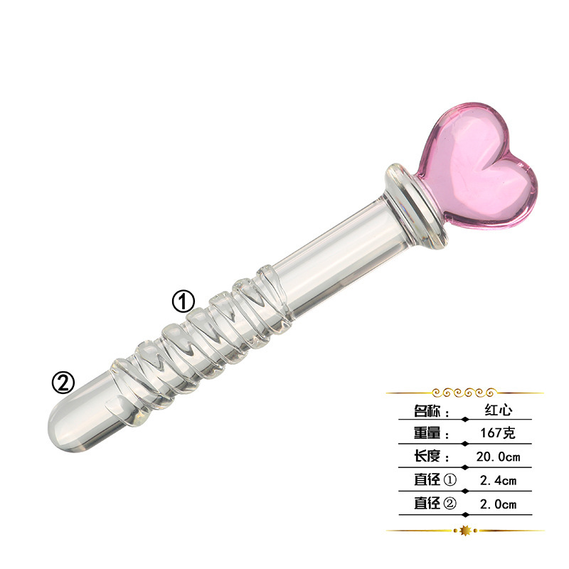 Glass Anal Plug with Poker Card Crystal Design, Bumps and Threads Texture, Transparent — detail image 3