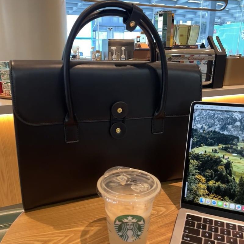 New Luxury Leather Retro Fashion Women's Commuter Business Briefcase Large Capacity Laptop Bag - Thumbnail 3