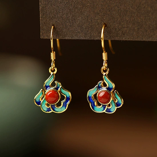 Ethnic classic agate earrings, silver 925 sample, ethnic style