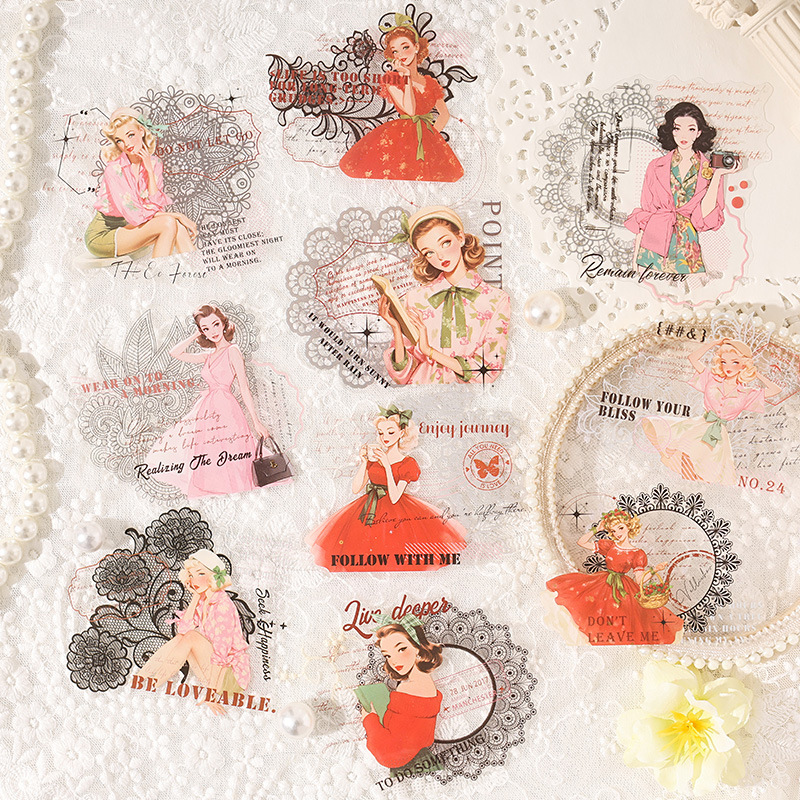 Crepúsculo de la mañana transparente impermeable pet paisajismo pegatinas diy diario pegatinas personajes transfronterizos pegatinas de encaje chica