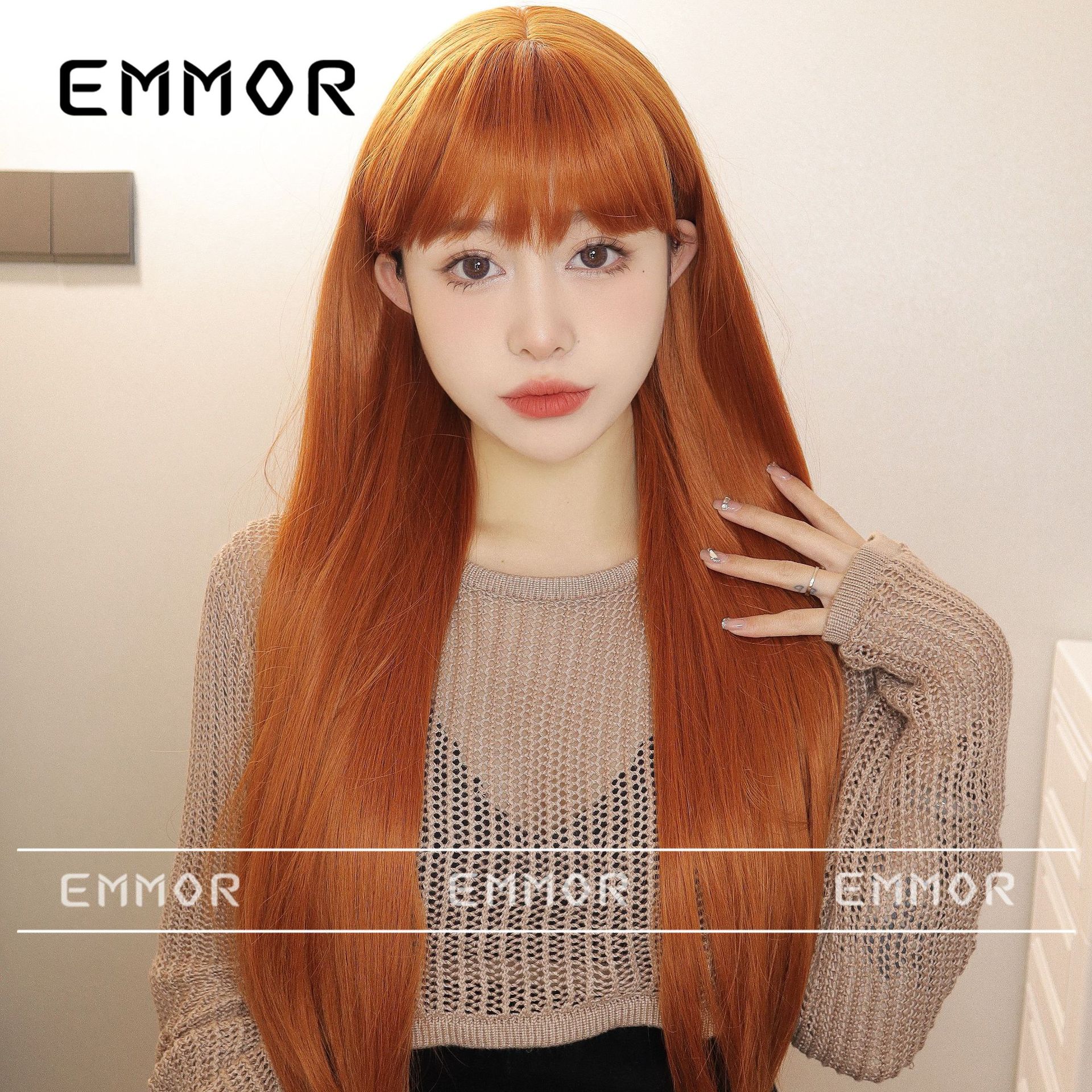 Estilo japonés y coreano nueva peluca femenina recta Bangs Pelo Largo cubierta completa de la cabeza natural mullida reducción de la edad peluca Lolita