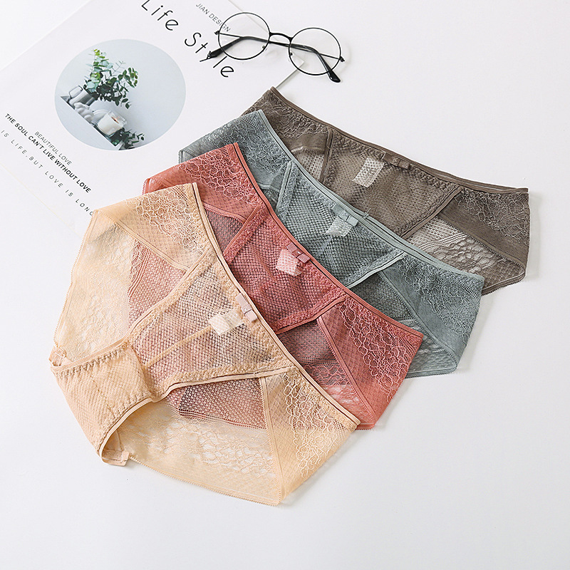 Sexy Lace Women's Underwear 0794 Hollow Side Waist Thin Transparent Mesh Breathable Low Waist Briefs