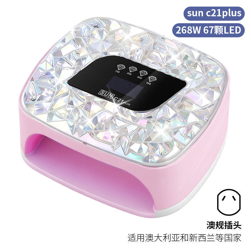 Lámpara de manicura inteligente de alta gama de luz de terapia de diamante 256W de alta potencia de pegamento de vinilo lámpara de horneado de dos manos secador de uñas transfronterizas