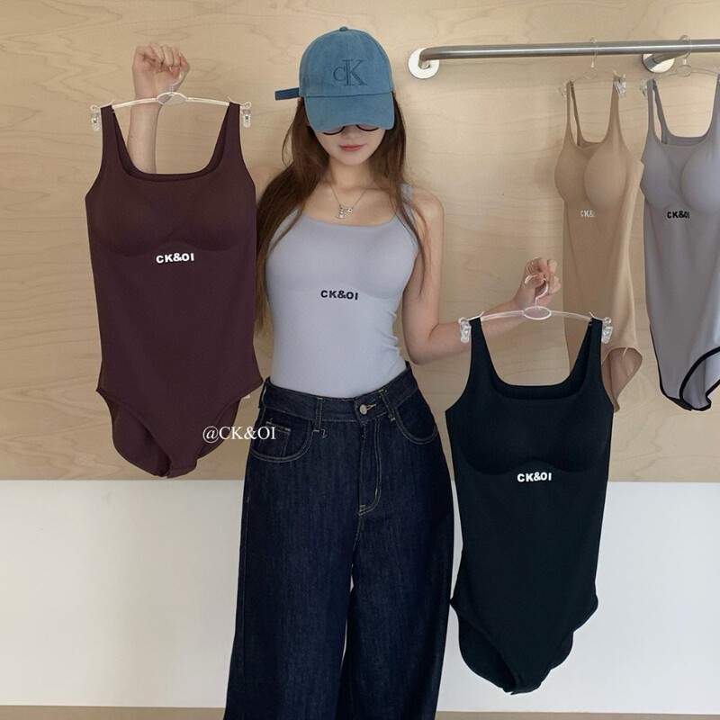 Ck&Oi-219 # Korean Comic One-Piece Swimsuit Worn Inside and Outside, Hot Girl Fashion, Seamless and Comfortable Camisole with Breast Pads