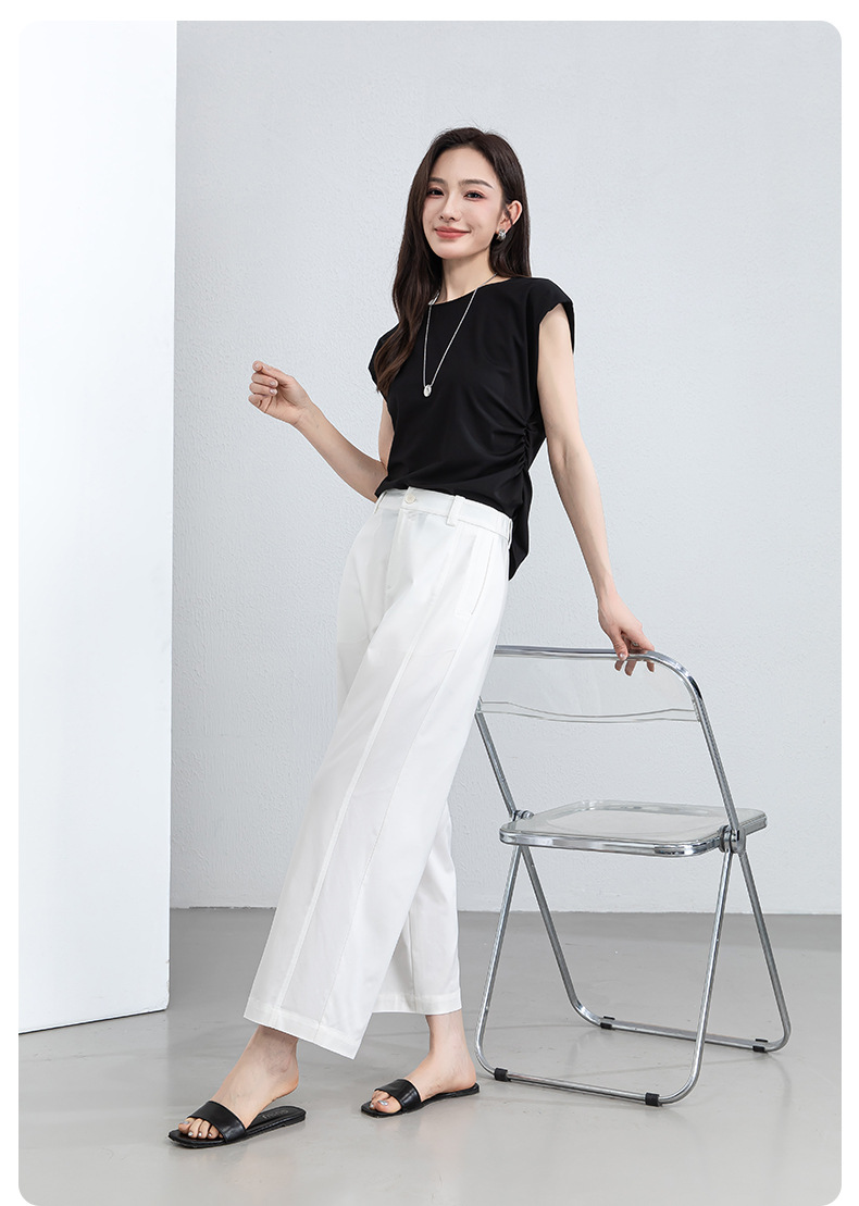 Quần culottes nữ ống rộng cạp cao vải modal co giãn dáng suông dài 9 phần — màu hồng chi tiết 24