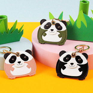 Factory self-selling wholesale cute cartoon panda PU keychain small rectangular induction access card set creative gifts