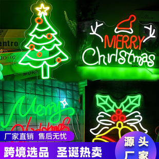 Cross-border Christmas Elk Hot Sale Neon Snowman Santa Claus Letter USB Christmas Decoration Lights