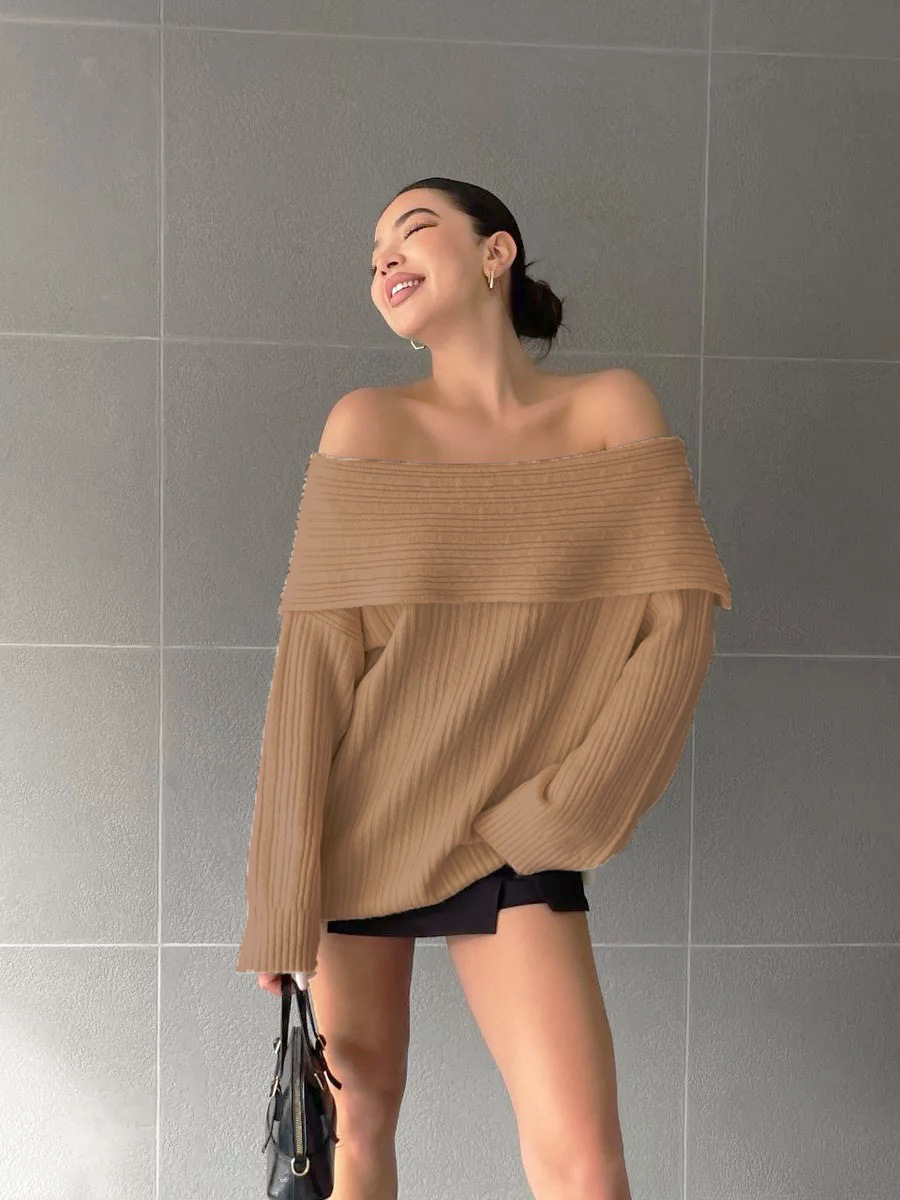 Off-Shoulder Knit Sweater – Long Sleeve(S-XL, 4 Colors, Sexy Drop Neckline, British-Inspired, Work-to-Party Versatile)​_ecoleips.com