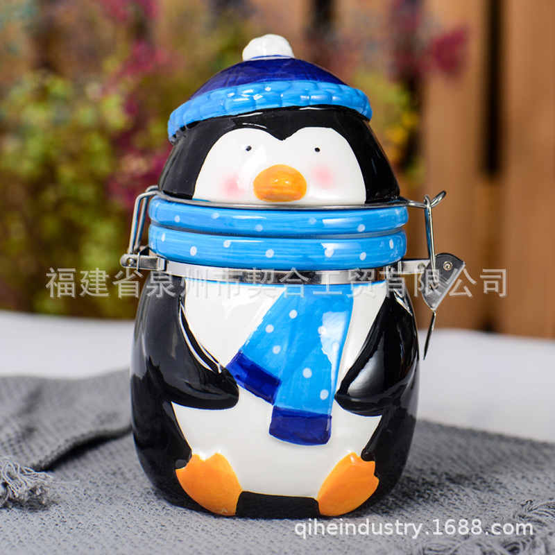 Caricatura de cerámica pintada a mano dulces galletas de Navidad almacenamiento de latas de sellado de cocina comercio exterior