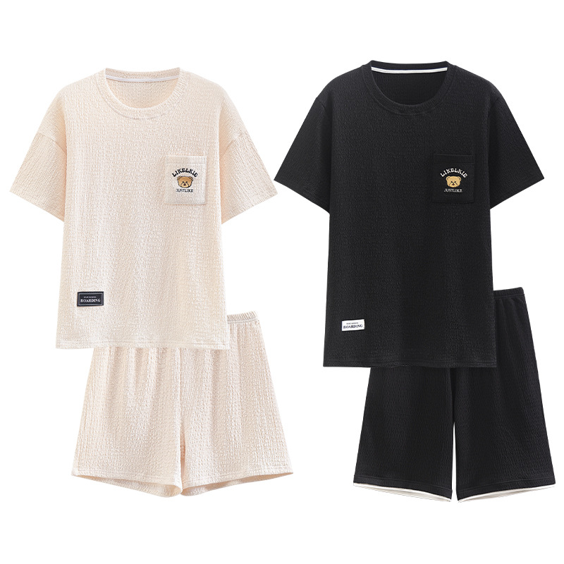 Pajamas de pareja coreanos frescos de mangas cortas para hombres de verano nuevo conjunto de ropa de casa de mujer de verano tamaño grande ocio al por mayor