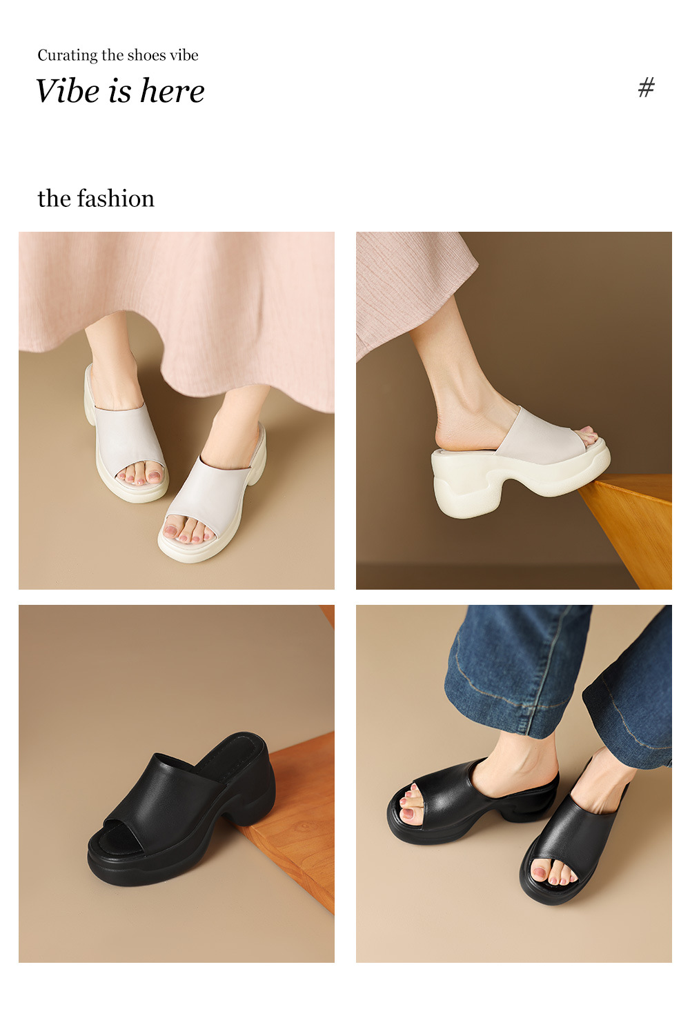 Sandal cao gót nữ đế dày 8,5 cm quai ngang da bò — Da bò trắng gạo chi tiết 1