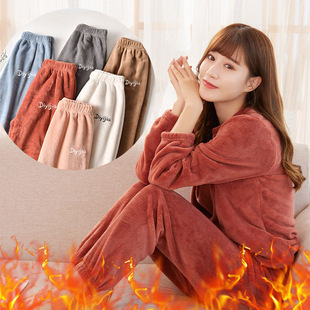 Fairy Warm Pants Pajamas Women's Winter Thickened Coral Fleece Home Clothes Autumn Outer Wearing Loose Warm Long-Sleeved suit