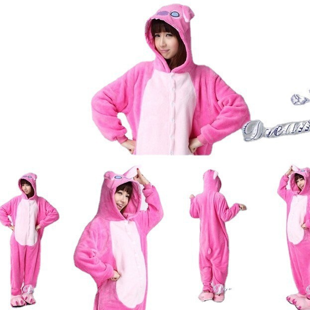 Purple Dragon Flannel Panda Cartoon One-Piece Pajamas for Couples, Animal Stitch Homewear, Thickened and Warm