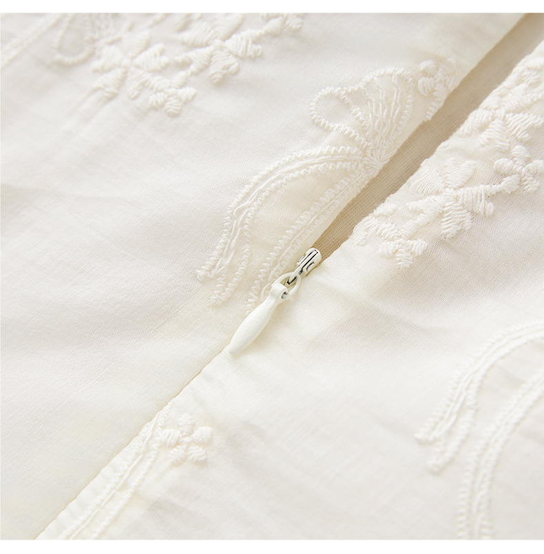 Đầm maxi nữ cổ chữ V thêu ren Tencel dáng dài mùa hè — Màu trắng chi tiết 14