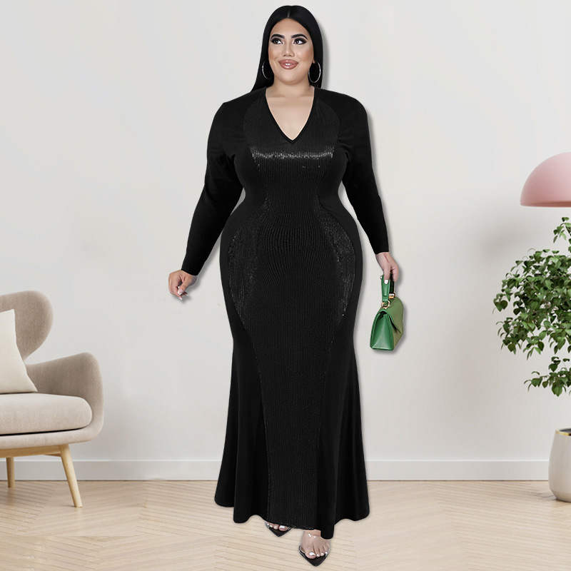 218227クロスボーダーの大きいサイズの婦人服の卸売りの商品の長袖の玉のワンピースの秋のアマゾンの新商品の源工場|undefined