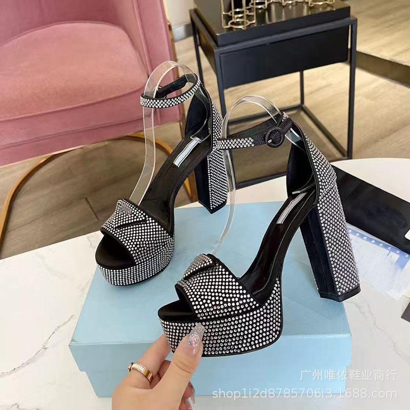 European and American 2025 New Style Super High-Heeled Platform Sandals for Women with Open Toe Triangle Buckle Fashion Thick Heel Women's Shoes
