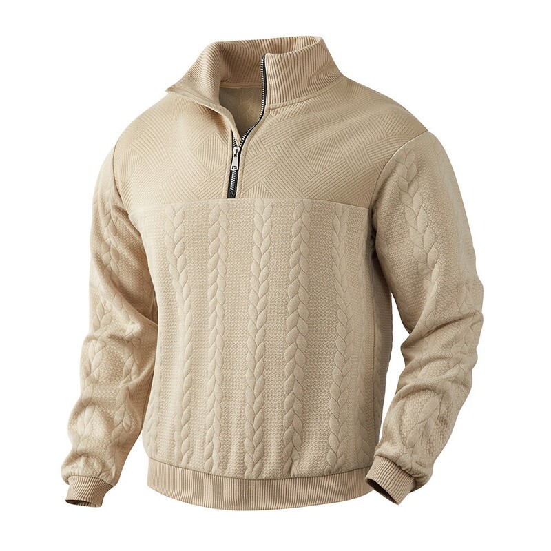 Cross-border e-commerce Europe and the United States light mature casual men's jacquard lapel sweater men's casual half zipper loose top Cross-border e-commerce Europe and the United States light mature casual men's jacquard lapel sweater men's casual half zipper loose top