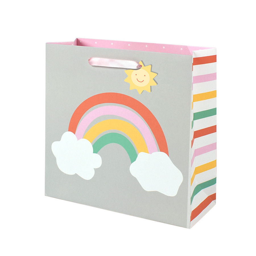 Cute arco iris nubes de dibujos animados espesa tarjeta blanca bolsa de regalo bolsa de papel cuadrada impresa en color