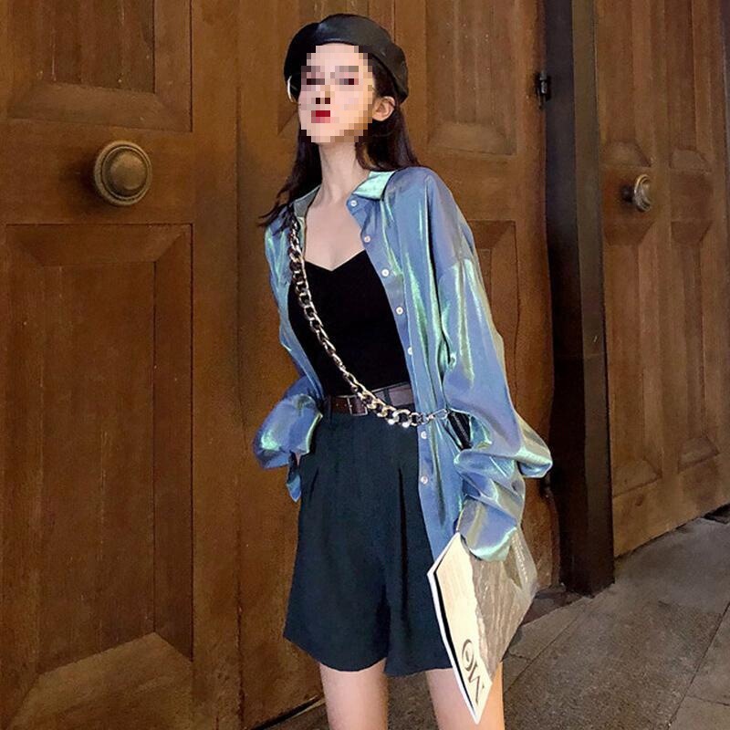 Early Autumn New Mermaid Ji Polarized Design Niche Loose Shirt Women's Hong Kong Style Retro Top Jacket