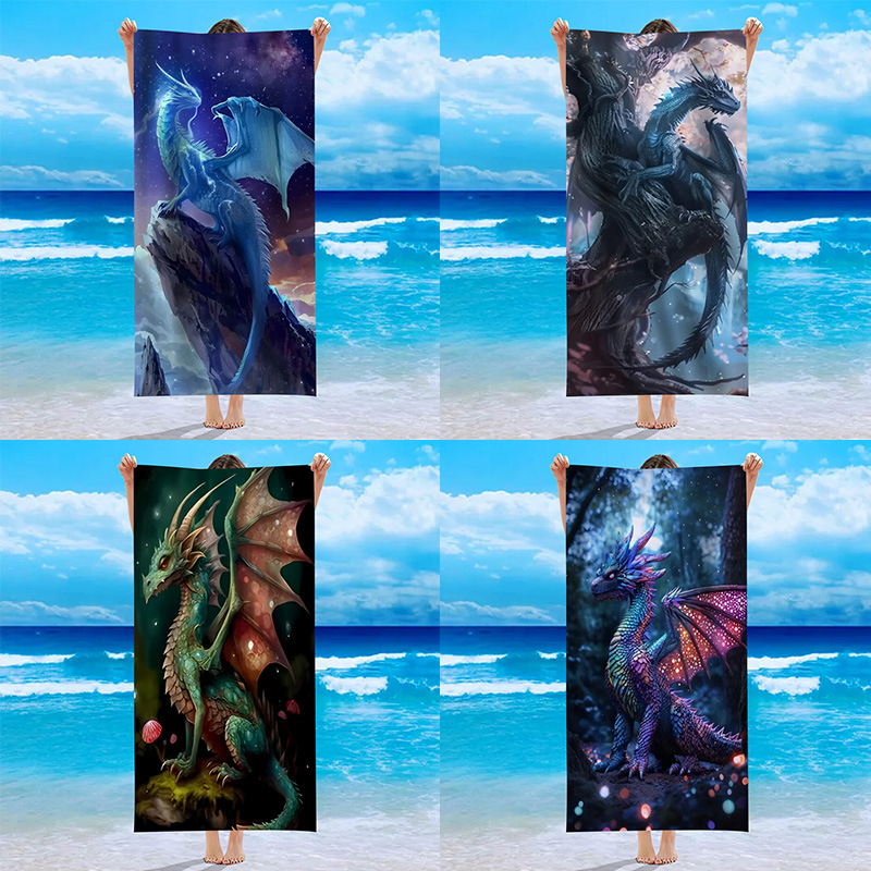 Single-Sided Velvet Beach Towel Magic Dragon Beach Towel Vibrant Green Dragon Design with Magical Forest Scene Single-Sided Velvet Beach Towel Magic Dragon Beach Towel Vibrant Green Dragon Design with Magical Forest Scene