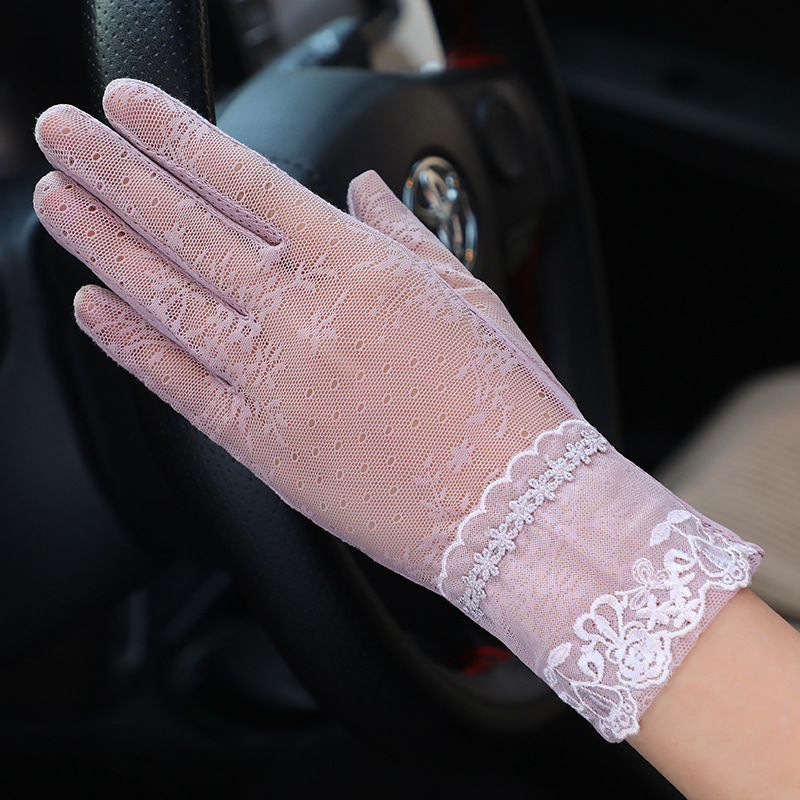 Guantes de protección solar de primavera y verano guantes de pantalla táctil de encaje conducción de las mujeres transpirable al aire libre protección solar guantes de equitación