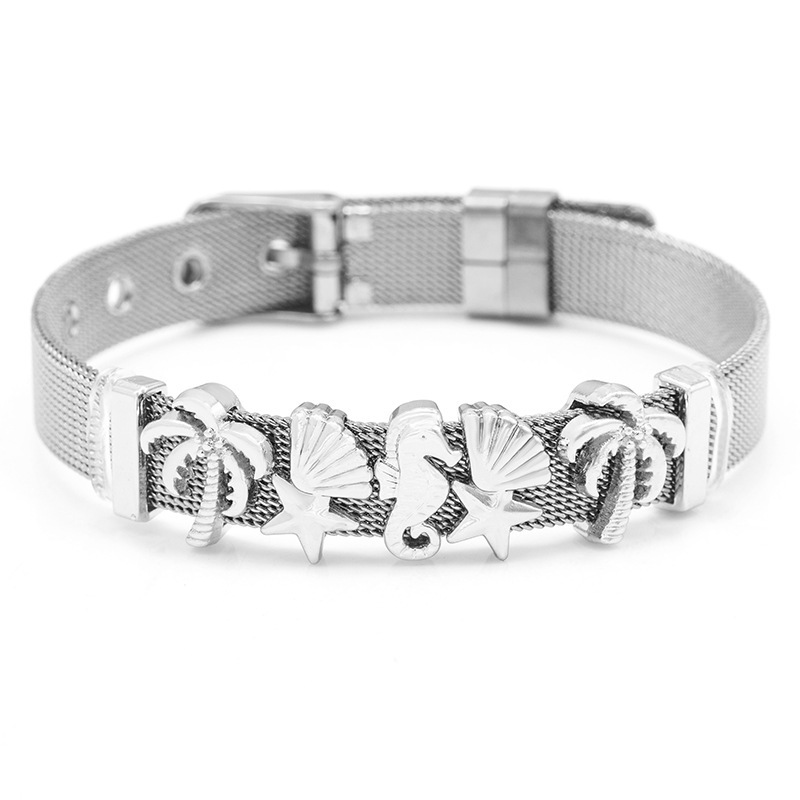 1 Piece Quantity Marine Style Coconut Tree Starfish Hippocampus Stainless Steel Plating Watch Strap