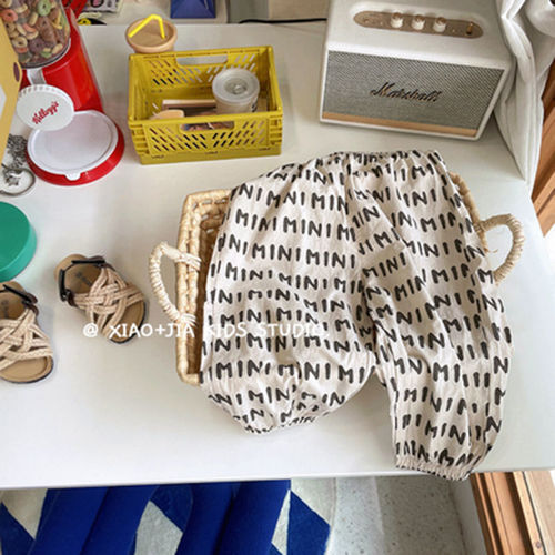 Children's Summer Vacation Sunscreen Pants Retro Floral Print Universal Insect-Proof Shorts Top Mid-Waist Beach Pants Transparent