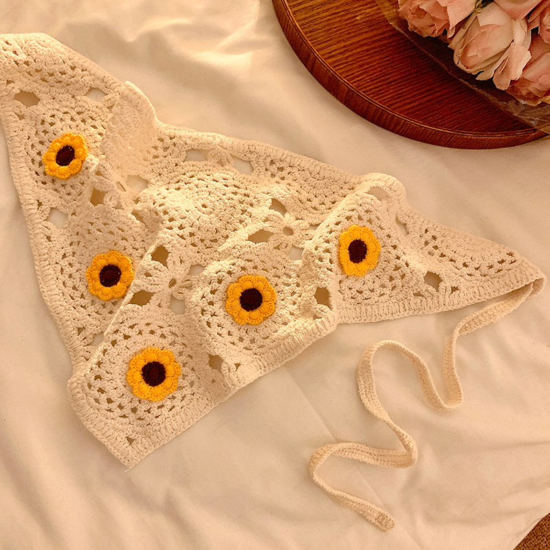 La atmósfera de la playa de flores triangulares de punto turbante de mujer estilo retró pastoral francés correa de pelo para tomar fotos