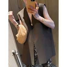 轻奢高级感开叉无袖西装马甲女2025新款秋季中长款背心上衣女